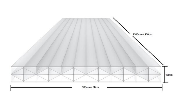 8 stuks Polycarbonaat kanaalplaat 16mm  breed 98cm lengte 250cm