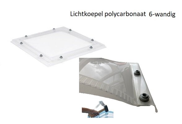 lichtkoepel ISO zeswandig polycarbonaat dagmaat 100x100cm 