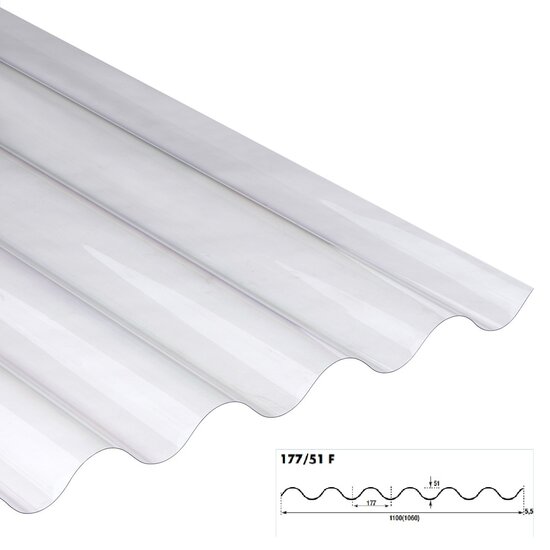 POLYCARBONAAT GOLFPLAAT 1-wandig F 177/51 lengte 153cm