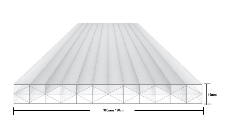 Polycarbonaat kanaalplaat TOP-X5 16mm dik |  98x200cm (BxL)